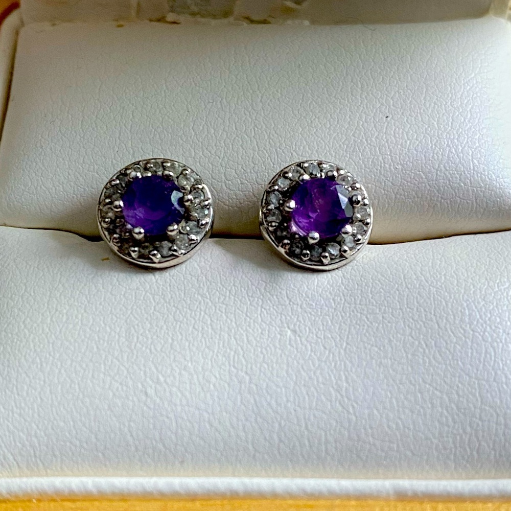 Diamond and Amethyst Earrings